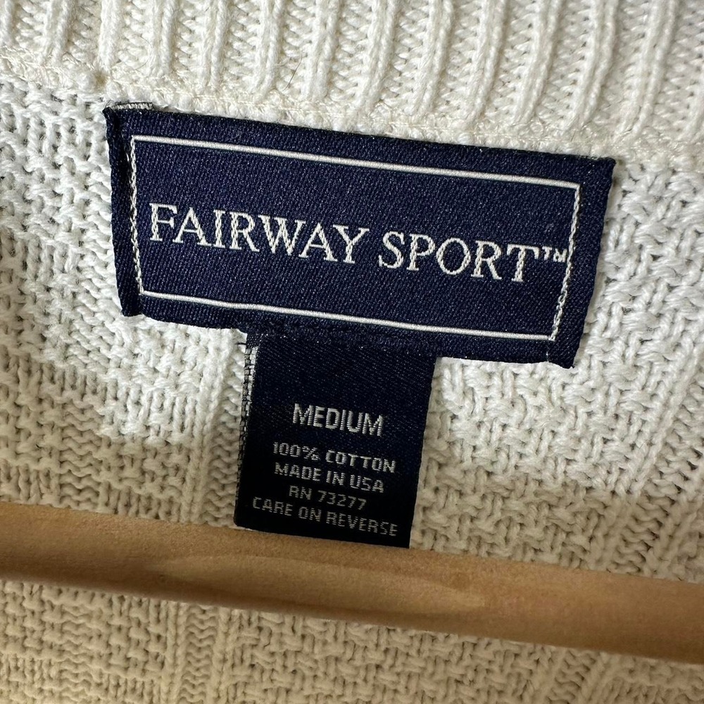 VTG Textured Cotton Golf Embroidered Sweater Ivory Chunky Knit Cotton Adult M - Picture 4 of 7